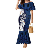 Blue Samoa Tattoo Family Matching Mermaid Dress and Hawaiian Shirt Plumeria Samoan Ocean Tatau Pattern - Polynesian Pride