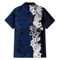 Blue Samoa Tattoo Family Matching Off The Shoulder Long Sleeve Dress and Hawaiian Shirt Plumeria Samoan Ocean Tatau Pattern - Polynesian Pride