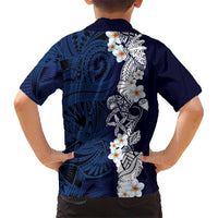 Blue Samoa Tattoo Family Matching Off Shoulder Maxi Dress and Hawaiian Shirt Plumeria Samoan Ocean Tatau Pattern LT14 - Polynesian Pride