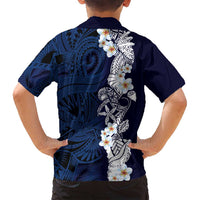 Blue Samoa Tattoo Family Matching Off Shoulder Maxi Dress and Hawaiian Shirt Plumeria Samoan Ocean Tatau Pattern - Polynesian Pride