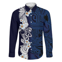 Blue Samoa Tattoo Family Matching Off Shoulder Maxi Dress and Hawaiian Shirt Plumeria Samoan Ocean Tatau Pattern LT14 Dad's Shirt - Long Sleeve Blue - Polynesian Pride