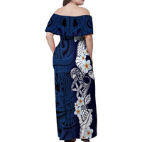 Blue Samoa Tattoo Family Matching Off Shoulder Maxi Dress and Hawaiian Shirt Plumeria Samoan Ocean Tatau Pattern - Polynesian Pride