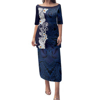 Blue Samoa Tattoo Family Matching Puletasi and Hawaiian Shirt Plumeria Samoan Ocean Tatau Pattern - Polynesian Pride