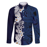 Blue Samoa Tattoo Family Matching Short Sleeve Bodycon Dress and Hawaiian Shirt Plumeria Samoan Ocean Tatau Pattern - Polynesian Pride