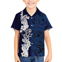 Blue Samoa Tattoo Family Matching Short Sleeve Bodycon Dress and Hawaiian Shirt Plumeria Samoan Ocean Tatau Pattern LT14 Son's Shirt Blue - Polynesian Pride