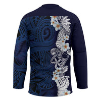 Blue Samoa Tattoo Hockey Jersey Plumeria Samoan Ocean Tatau Pattern - Polynesian Pride