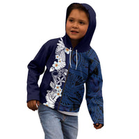 Blue Samoa Tattoo Kid Hoodie Plumeria Samoan Ocean Tatau Pattern - Polynesian Pride