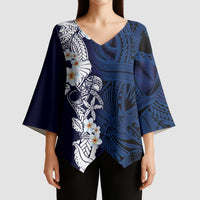 Blue Samoa Tattoo Kimono Sleeve Blouse Plumeria Samoan Ocean Tatau Pattern - Polynesian Pride