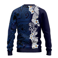 Blue Samoa Tattoo Ugly Christmas Sweater Plumeria Samoan Ocean Tatau Pattern - Polynesian Pride