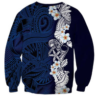 Blue Samoa Tattoo Sweatshirt Plumeria Samoan Ocean Tatau Pattern - Polynesian Pride