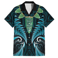 Aotearoa Pounamu Niho Family Matching Short Sleeve Bodycon Dress and Hawaiian Shirt Silver Fern Mix Maori Pattern - Turquoise
