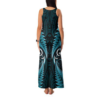Aotearoa Pounamu Niho Family Matching Tank Maxi Dress and Hawaiian Shirt Silver Fern Mix Maori Pattern - Turquoise LT14 - Polynesian Pride