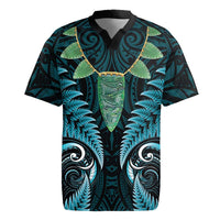 Aotearoa Pounamu Niho Rugby Jersey Silver Fern Mix Maori Pattern - Turquoise