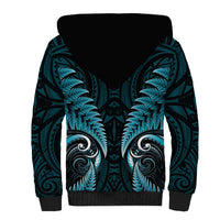Aotearoa Pounamu Niho Sherpa Hoodie Silver Fern Mix Maori Pattern - Turquoise LT14 - Polynesian Pride