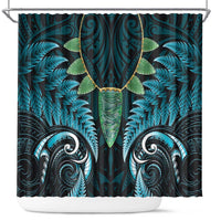 Aotearoa Pounamu Niho Shower Curtain Silver Fern Mix Maori Pattern - Turquoise