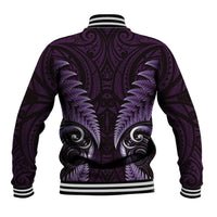 Aotearoa Pounamu Niho Baseball Jacket Silver Fern Mix Maori Pattern - Purple