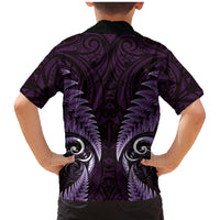 Aotearoa Pounamu Niho Family Matching Mermaid Dress and Hawaiian Shirt Silver Fern Mix Maori Pattern - Purple LT14 - Polynesian Pride