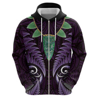 Aotearoa Pounamu Niho Hoodie Silver Fern Mix Maori Pattern - Purple