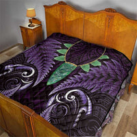Aotearoa Pounamu Niho Quilt Silver Fern Mix Maori Pattern - Purple