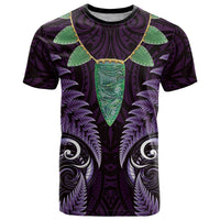Aotearoa Pounamu Niho T Shirt Silver Fern Mix Maori Pattern - Purple