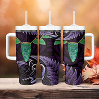 Aotearoa Pounamu Niho Tumbler With Handle Silver Fern Mix Maori Pattern - Purple LT14 - Polynesian Pride