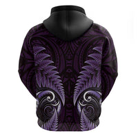 Aotearoa Pounamu Niho Zip Hoodie Silver Fern Mix Maori Pattern - Purple LT14 - Polynesian Pride