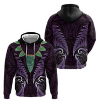 Aotearoa Pounamu Niho Zip Hoodie Silver Fern Mix Maori Pattern - Purple LT14 - Polynesian Pride