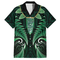 Aotearoa Pounamu Niho Family Matching Tank Maxi Dress and Hawaiian Shirt Silver Fern Mix Maori Pattern - Green LT14 Dad's Shirt - Short Sleeve Green - Polynesian Pride