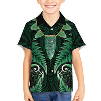 Aotearoa Pounamu Niho Family Matching Tank Maxi Dress and Hawaiian Shirt Silver Fern Mix Maori Pattern - Green LT14 Son's Shirt Green - Polynesian Pride