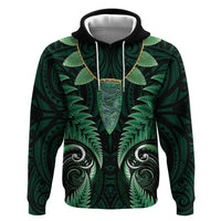 Aotearoa Pounamu Niho Zip Hoodie Silver Fern Mix Maori Pattern - Green LT14 Pullover Hoodie Green - Polynesian Pride