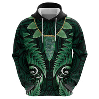 Aotearoa Pounamu Niho Zip Hoodie Silver Fern Mix Maori Pattern - Green LT14 - Polynesian Pride