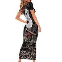Aotearoa Hei Matau Short Sleeve Bodycon Dress Haka Kiwi Mix Maori Mangopare LT14 - Polynesian Pride