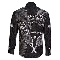 New Zealand Tiki Tennis Family Matching Puletasi and Hawaiian Shirt 2024 Aotearoa Tenehi Maori Silver Fern - Black LT14 - Polynesian Pride
