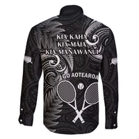 New Zealand Tiki Tennis Family Matching Short Sleeve Bodycon Dress and Hawaiian Shirt 2024 Aotearoa Tenehi Maori Silver Fern - Black LT14 - Polynesian Pride