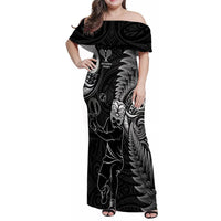 Custom New Zealand Tiki Tennis Family Matching Off Shoulder Maxi Dress and Hawaiian Shirt 2024 Aotearoa Tenehi Maori Silver Fern - Black LT14 Mom's Dress Black - Polynesian Pride