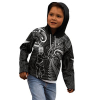 Custom New Zealand Tiki Tennis Kid Hoodie 2024 Aotearoa Tenehi Maori Silver Fern - Black LT14 - Polynesian Pride