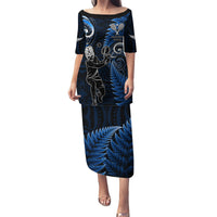 New Zealand Tiki Tennis Puletasi 2024 Aotearoa Tenehi Maori Silver Fern - Blue LT14 Long Dress Blue - Polynesian Pride