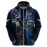 New Zealand Tiki Tennis Zip Hoodie 2024 Aotearoa Tenehi Maori Silver Fern - Blue LT14 - Polynesian Pride