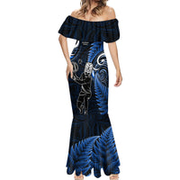 Custom New Zealand Tiki Tennis Mermaid Dress 2024 Aotearoa Tenehi Maori Silver Fern - Blue LT14 - Polynesian Pride