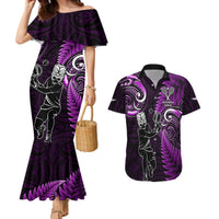 New Zealand Tiki Tennis Couples Matching Mermaid Dress and Hawaiian Shirt 2024 Aotearoa Tenehi Maori Silver Fern - Purple LT14 Purple - Polynesian Pride
