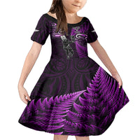 Custom New Zealand Tiki Tennis Family Matching Mermaid Dress and Hawaiian Shirt 2024 Aotearoa Tenehi Maori Silver Fern - Purple LT14 Daughter's Dress Purple - Polynesian Pride