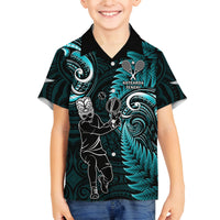 New Zealand Tiki Tennis Family Matching Tank Maxi Dress and Hawaiian Shirt 2024 Aotearoa Tenehi Maori Silver Fern - Turquoise LT14 Son's Shirt Turquoise - Polynesian Pride