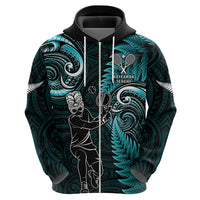 New Zealand Tiki Tennis Hoodie 2024 Aotearoa Tenehi Maori Silver Fern - Turquoise LT14 - Polynesian Pride