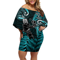 New Zealand Tiki Tennis Off Shoulder Short Dress 2024 Aotearoa Tenehi Maori Silver Fern - Turquoise LT14 Women Turquoise - Polynesian Pride