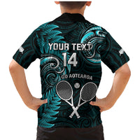 Custom New Zealand Tiki Tennis Family Matching Mermaid Dress and Hawaiian Shirt 2024 Aotearoa Tenehi Maori Silver Fern - Turquoise LT14 - Polynesian Pride