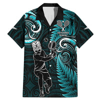 Custom New Zealand Tiki Tennis Family Matching Mermaid Dress and Hawaiian Shirt 2024 Aotearoa Tenehi Maori Silver Fern - Turquoise LT14 Dad's Shirt - Short Sleeve Turquoise - Polynesian Pride