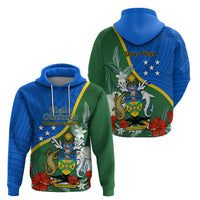 Personalised Halo Olaketa Solomon Islands Hoodie Coat Of Arms With Tropical Flowers Flag Style LT14 - Polynesian Pride