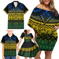 Halo Olaketa Solomon Islands Family Matching Off Shoulder Short Dress and Hawaiian Shirt Melanesian Tribal Pattern Gradient Version LT14 - Polynesian Pride