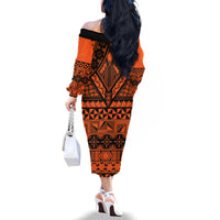 Halo Olaketa Solomon Islands Family Matching Off Shoulder Long Sleeve Dress and Hawaiian Shirt Melanesian Tribal Pattern Orange Version LT14 - Polynesian Pride