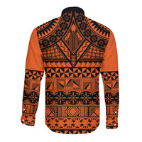 Halo Olaketa Solomon Islands Long Sleeve Button Shirt Melanesian Tribal Pattern Orange Version LT14 - Polynesian Pride